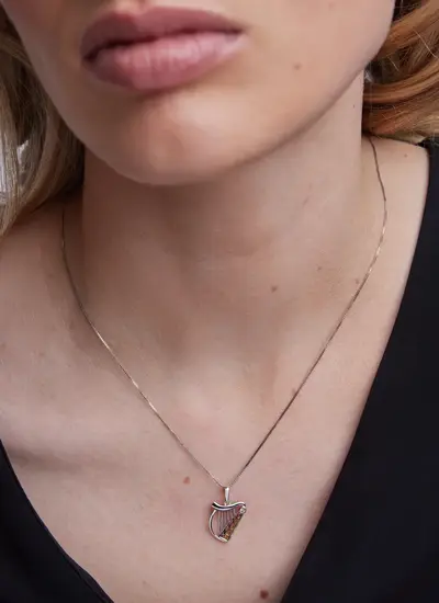 Sterling Silver & 10ct Gold Diamond Harp Pendant